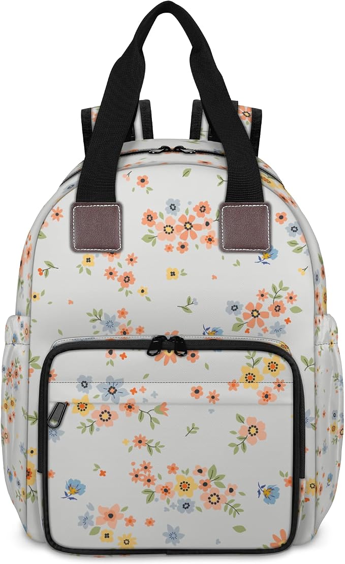 Pink little flower Diaper Bag Backpack-Multi-functional mother and baby bag Thermal compartment USB charging port Large capacity Multi-pocket organizer Stroller can be hung Travel shopping