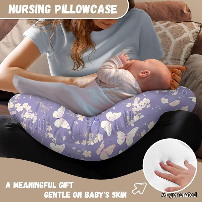 Baby Nursing Pillow Cover for New Mon Newborn Neutral, Crescent-Shaped Breastfeeding Pillow Covers Breastfeeding Pillow Case Replacement - Butterfly Pattern