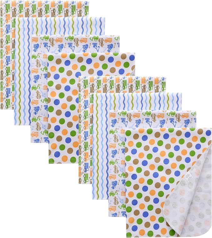 Gina Era Cotton Flannel Receiving Blankets Baby 8 Pcs, Baby Swaddle Blankets, Baby Flannel Blanket 30 X 30 Inch for Boy Girl (Style-4)