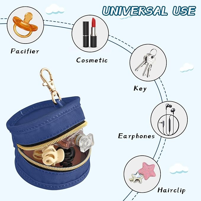 Custom Navy Blue Pacifier Holder Case for Diaper Bag Personalized Portable Travel Pacifier Storage Case with Clip Newborn Baby Pouch for Baby Boys Girls Purse Outdoor