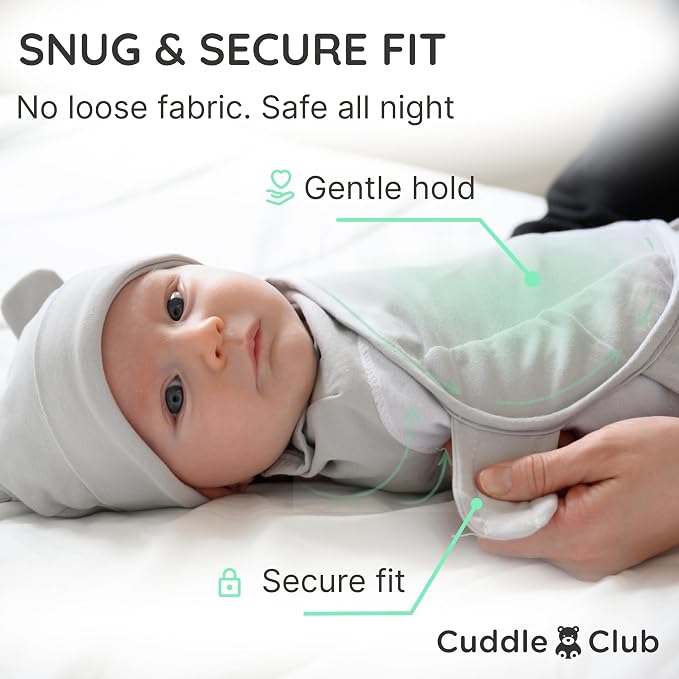 Cuddle Club Swaddles for Newborns - Baby Swaddle Blanket for Boys & Girls - Adjustable Hook-and-Loop Cotton Wrap for Newborn 0-3 & 3-6 Months with hat