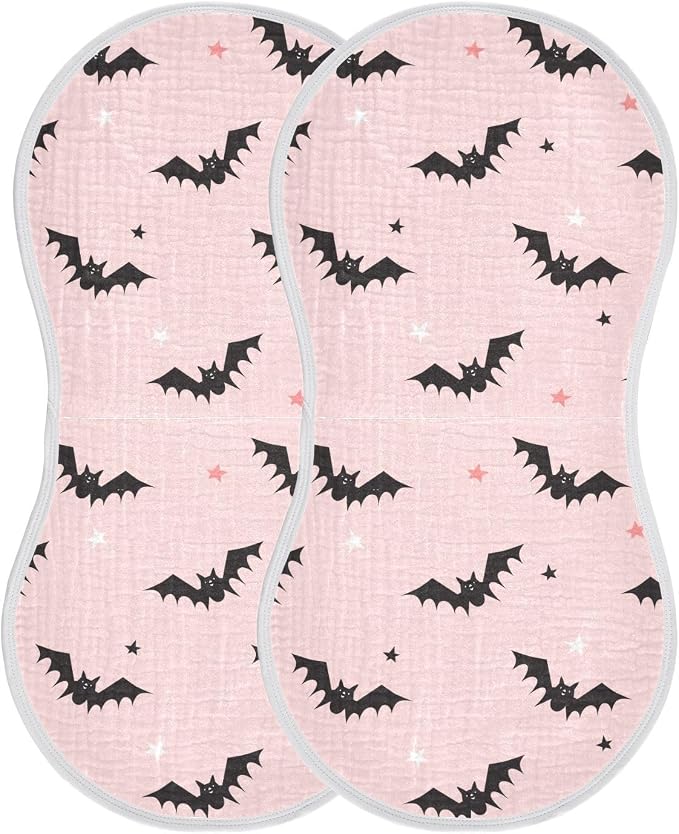 Muslin Burp Cloths for Baby Boys and Girls - 2-Pack Ultra Absorbent Halloween Bats Muslin Washcloths, Newborn Towel, Milk Spit Up Rags, Burp Cloth Bibs for Unisex, 22 x 11 Inch