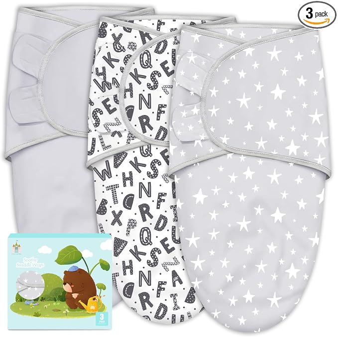 Cute Castle 3-Pack Baby Swaddle Sleep Sacks - Newborn Swaddle Sack - Ergonomic Baby Swaddles Blanket Warp for Boys and Girls - Baby Essentials (0-6 Months - Gray, Letters, Stars)
