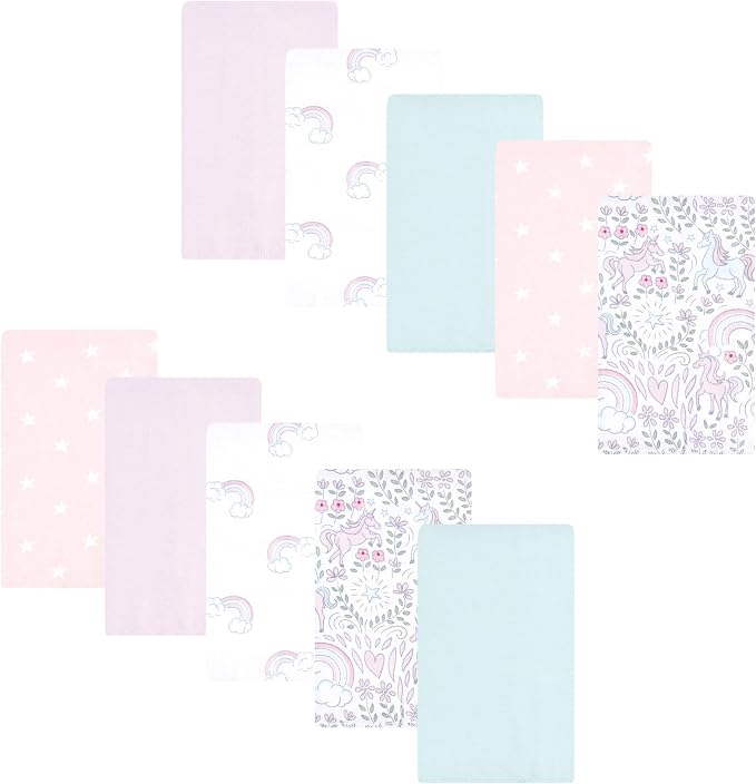 Luvable Friends Hudson Baby Flannel Burp Cloths 10pk, Magical Unicorn