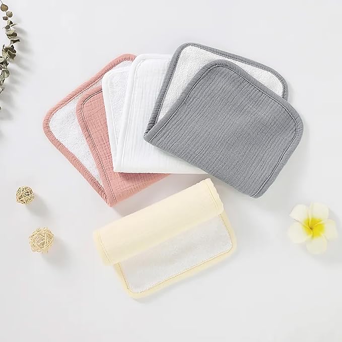 Aiden's Corner 100% Organic Muslin Cotton Mix Use Baby Super Absorbent Infant Burp Cloth | Terry Cotton Towel | Washcloth for Newborns 3 Pack (1 Coral Pink, 1 Yellow, 1 White)