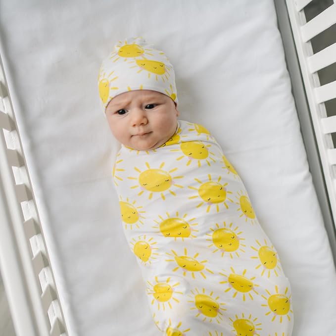 Little Sleepies Swaddle & Hat Set, Baby Swaddles Newborns, Soft Viscose from Bamboo Swaddle Blanket Wrap (Sunshine)