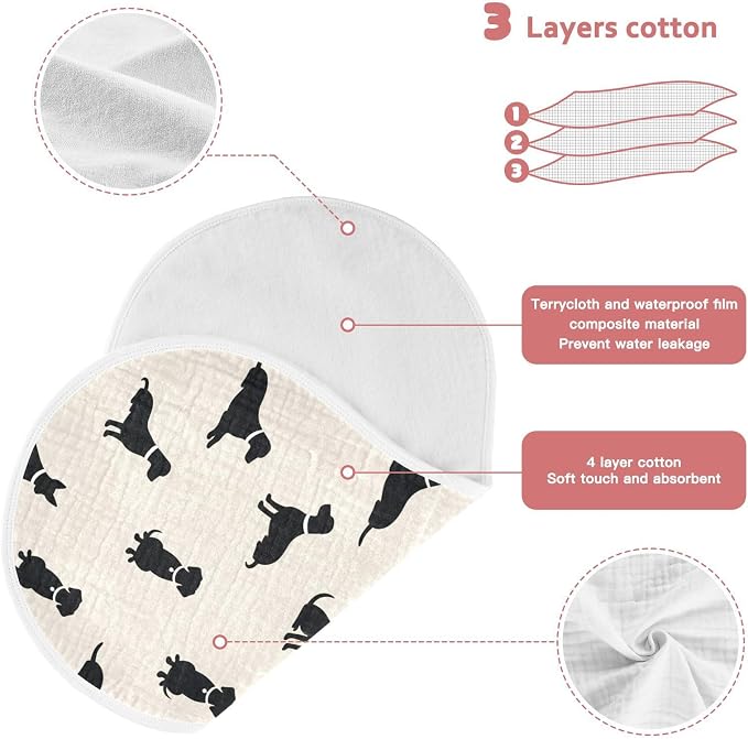 1 Pack Muslin Burp Cloths Dogs Beige Cotton Baby Burp Cloths Extra Absorbent and Soft Thick Burping Cloth for Newborn Babies 22x11 Inch