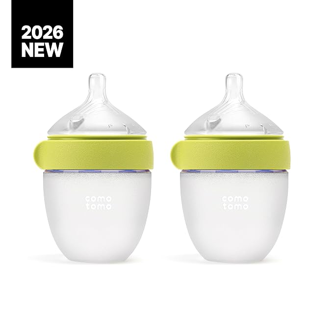 Silicone Baby Bottle Set for Newborn & Baby – Comotomo Gen 2 Feeding Bundle with 5oz & 8oz Anti Colic Baby Bottles (Green) + Fast Flow Replacement Nipples – Breast Like Bottle Feeding