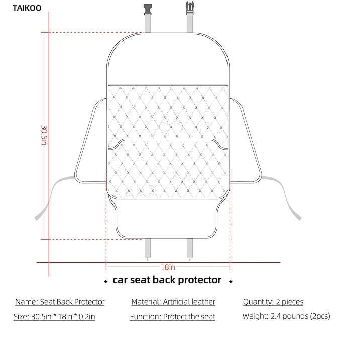TAIKOO Seat Back Protector + Large Capacity Pocket Storage Organizer,Preventing The Impact of Children Stepping on The Seat Backrest (Style A-Black)