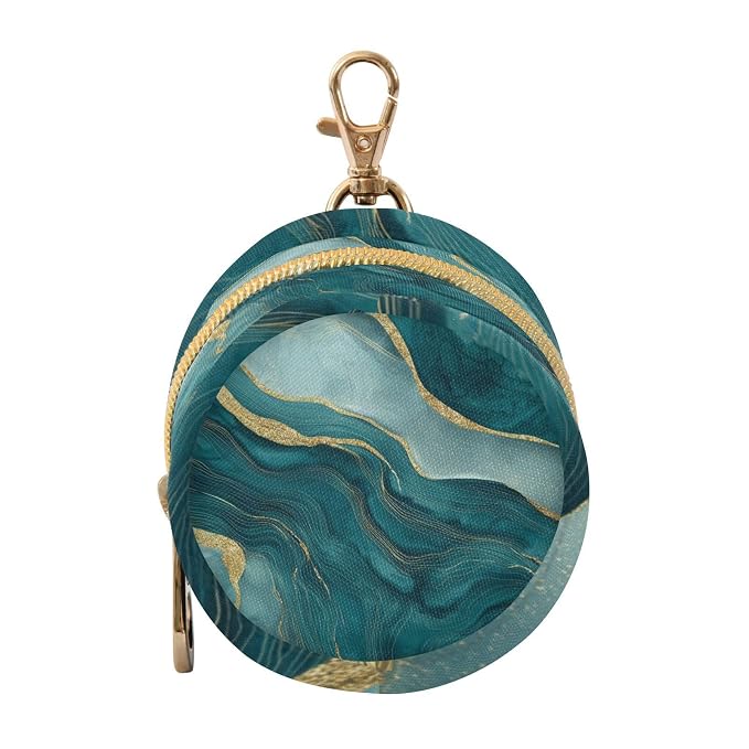 Pacifier Holder with Clip Pacifier Case for Diaper Bag Round Baby Pacifier Pouch Box Bag Portable Marble Teal and Gold