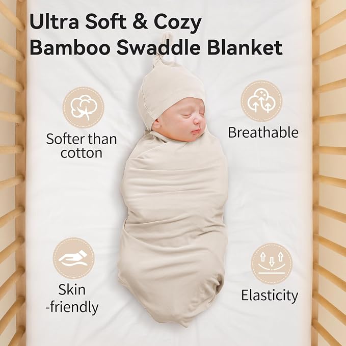 BubblePanda Rayon Made from Bamboo Baby Swaddle Blanket,2 Pack Soft & Breathable Receiving Blankets for Infant Newborn, Swaddle Wrap for Babies Girl and Boy, 47 x 47 Inch, (Slate & Oat)