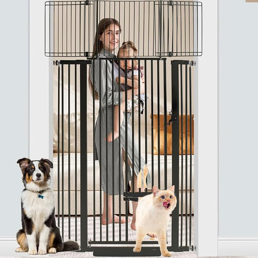 SHYUJAJIE 71 Inch Extra Tall Pet Gate with Small Cat Door, 29.55"-40.55" Adjustable Wide Dog Gate, Tall Cats Gates for Doorway, Stairs, House(Black)