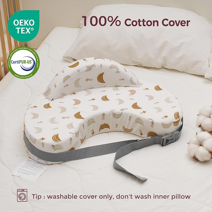 Momcozy Nursing Pillow - Firm & Springy Memory Foam - Stable, Ergonomic Support & Comfort - Wider Breastfeeding Cushion, Adjustable, Removable Cover, Baby Safety Certified, Starry Night