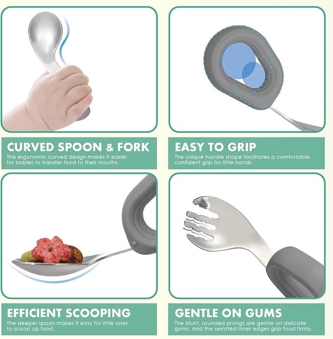 MR. CHOU Baby Bowl Set with Spoon & Fork, Insulated Double-Layer 18/8 Stainless Steel Toddler Bowls with Silicone Suction Cup & BPA Free Airtight Lids, Food Grade Infant Self-Feeding Bowl, Gray
