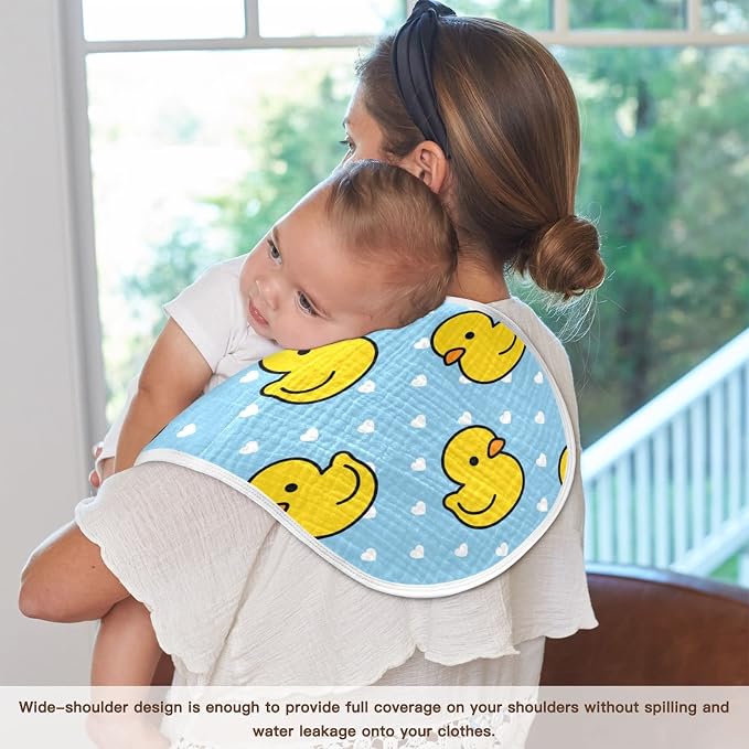 Cartoon Cute Duck Heart Pattern Muslin Burp Cloths for Baby 4 Pack 100% Cotton Baby Washcloths Bibs for Boy Girl
