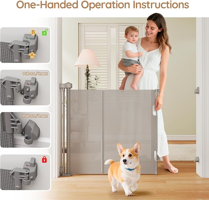 Miumoon One-Hand Operation Retractable Baby Gates, 71 inch Retractable Gate with Reinforced Strip Design to Prevent Crawling Through, 6 FT Retractable Dog Gate for Stairs, Doorways, Hallways