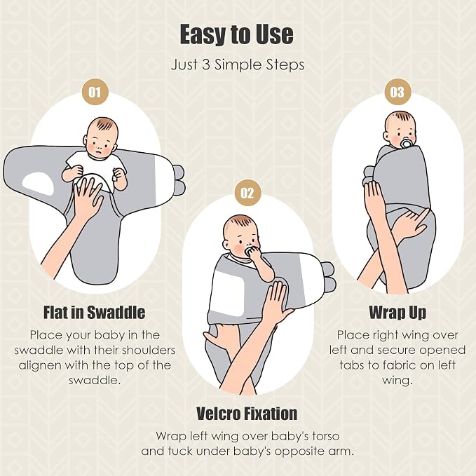 SWEET DOLPHIN 3-Pack Baby Swaddle Sleep Sacks - Newborn Swaddle Blanket with Soft Cotton - Ergonomic Wrap for Boys and Girls, 3-6 Months, Grey