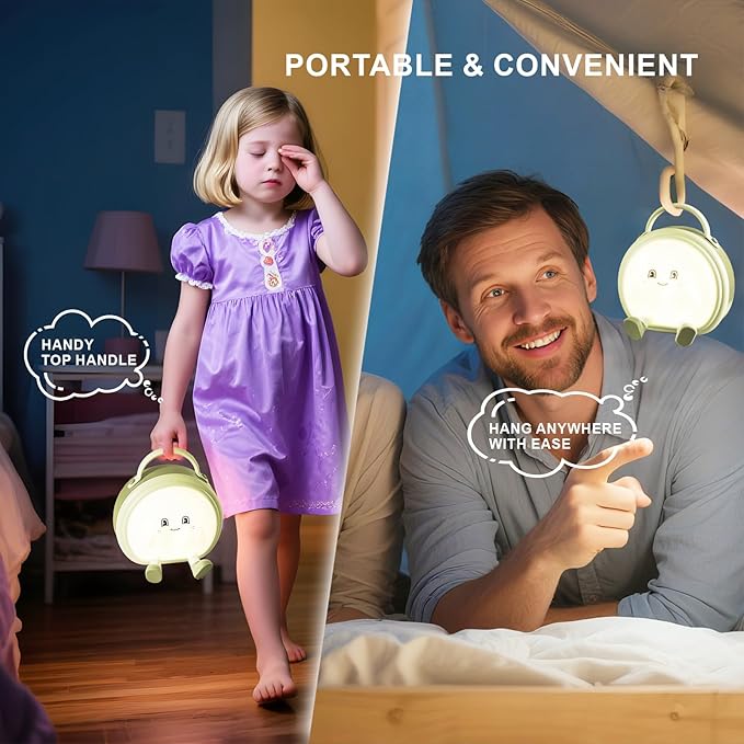 Night Light for Kids,Portable Touch Cordless Table & Bedside Lamp for Baby Nursery/Breastfeeding/Bedroom, 3 Levels Brightness+Silicone+Rechargeable, Cute Gifts for Girls/Baby/Toddler (Green)
