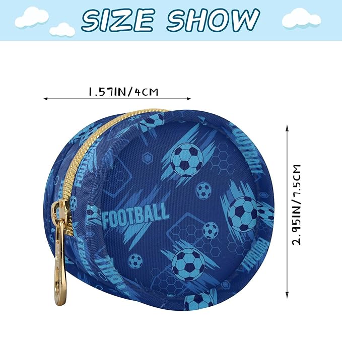 Soccer Football Blue Print Pacifier Holder Case for Diaper Bag Portable Travel Pacifier Storage Case with Clip Newborn Baby Pouch for Outdoor Purse Baby Boys Girls