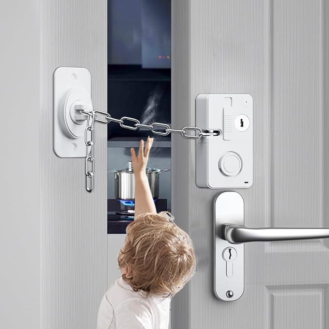 Child Door Lock with Abnormal Alarm, Door Locks for Kids Safety, for Door Monkey, Child Proof Door Lock, Drawers and Child Safety Cabinet Locks, 3M Adhesive No Drilling (White)