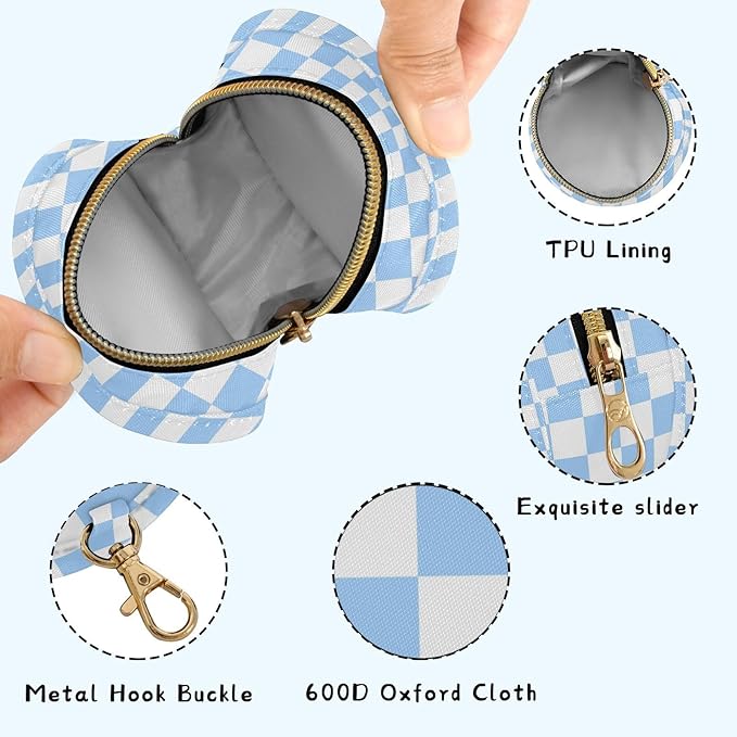 Checkered Plaid White Sky Blue Pattern Pacifier Holder Case with Metal Clip Portable Pacifier Pouch for Baby Boys Girls