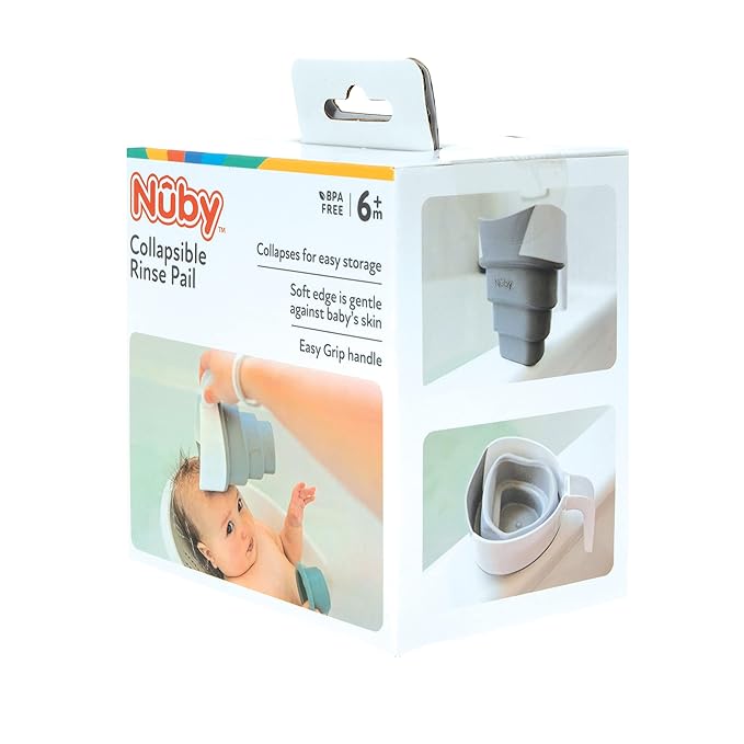 Nuby Collapsible Rinse Pail for Baby Bath Time - Collapsible Bucket with Easy Grip Handle to Rinse Baby Shampoo and Soap - Baby Essentials (Pack of 2)