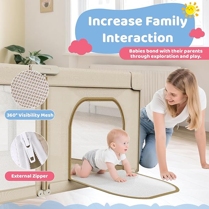Foldable Baby Playpen: 79??x 71??Super Large Playpen for Babies and Toddlers - Portable Play Pen for Babies with Breathable Mesh & 2 Pulling Handle - Baby Play Yard for Outdoor & Indoor