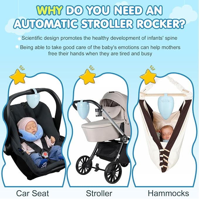 Baby Stroller Rocker Rechargeable, 11 Soothing Sounds Sleep Soother with Cry Activated Sensor, Adjustable Speed with 15,30,45 Minute Timer- Fits All Pushchairs & Prams Create a Baby Bouncer