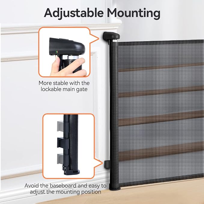 COMOMY Retractable Baby Gate for Stairs, 0-55" Mesh Dog Gate for House Doorways Hallways, 33" Tall Extra Wide Child Safety Gate for Kids Pets, Indoor and Outdoor (Black)