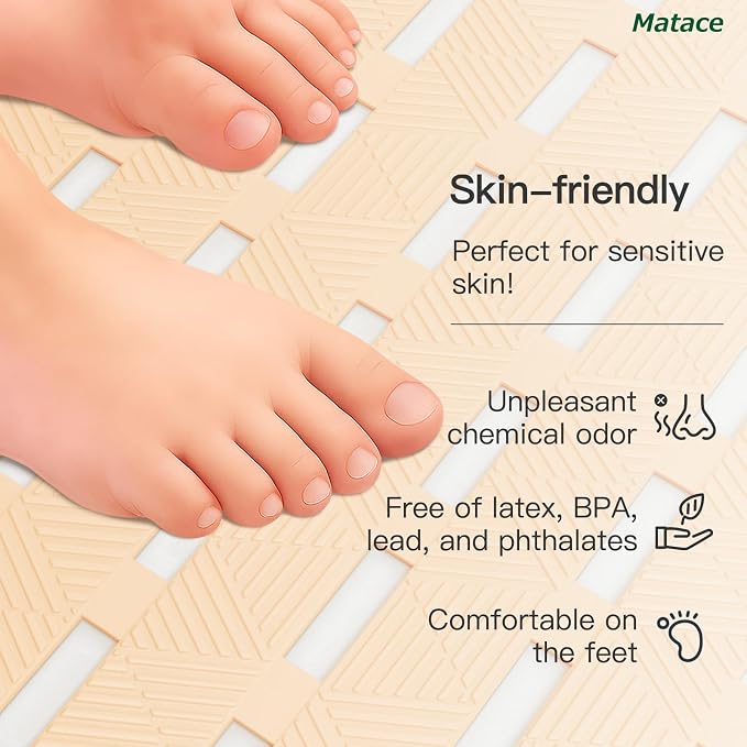 Bathtub Mat Non Slip - for Inside Bath Tub & Shower, Large 40x16 Inch, 261 Strong Suction Cups, Soft Textured Surface, Fast Drain & Quick Dry, Bathroom Safety Mat, Beige, Matace