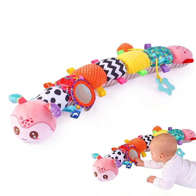 Baby Toys 0-6 Months, Musical Toys for Pink Caterpillar, Infant Stuffed Animal Soft Sensory Toys with Crinkle、 Rattles and Textures, Tummy Time Toys for Newborn Boys Girls 0 3 6 12 Months