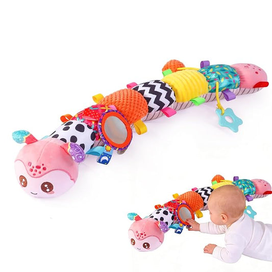 Baby Toys 0-6 Months, Musical Toys for Pink Caterpillar, Infant Stuffed Animal Soft Sensory Toys with Crinkle、 Rattles and Textures, Tummy Time Toys for Newborn Boys Girls 0 3 6 12 Months