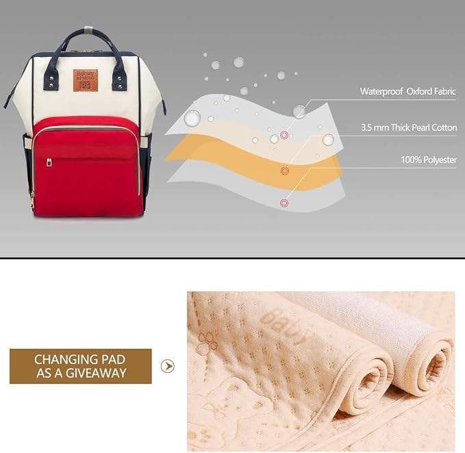 BALCONY & FALCON Multi-Functional Diaper Bag Backpack with Changing Pad Waterproof Nappy Bag