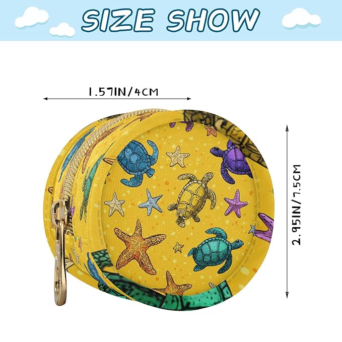 Pacifier Holder with Clip Pacifier Case for Diaper Bag Round Baby Pacifier Pouch Box Bag Portable Bright Yellow Turtles and Starfish