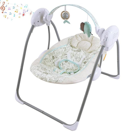 Baby Swing for Infant,Newborn Swing with Music,5 Speed Levels,Timing Setting,Soft Cushion,Foldable Infant Swing for Indoor Outdoor Use 0-9 Months