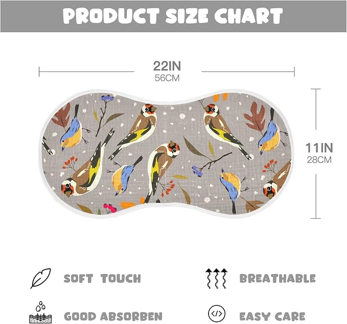 Autumn Bird Goldfinch Robin Berry Muslin Burp Cloths for Baby 4 Pack 100% Cotton Baby Washcloths Bibs for Boy Girl