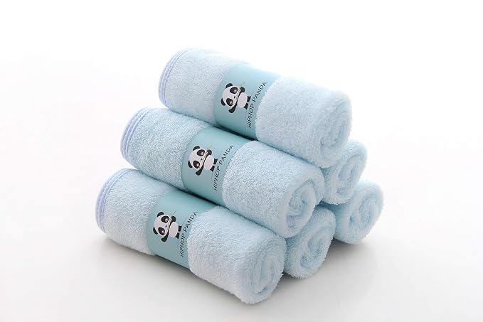 HIPHOP PANDA Baby Washcloths, Rayon Made from Bamboo - 2 Layer Ultra Soft Absorbent Newborn Bath Face Towel - Reusable Baby Wipes for Delicate Skin - Blue, 12 Pack