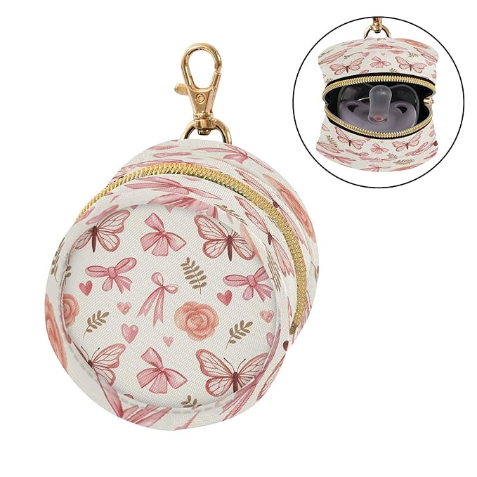 Bows and Butterflies Pacifier Holder Case Portable Newborn Baby Pacifiers Pouch with Clip for Boys & Girls