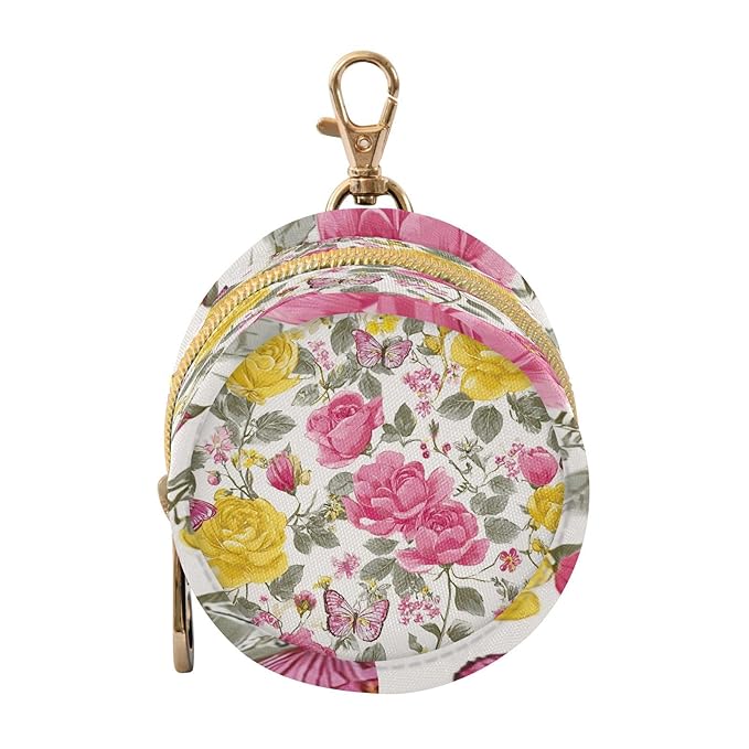 Pacifier Holder with Clip Pacifier Case for Diaper Bag Round Baby Pacifier Pouch Box Bag Portable Groovy Roses and Butterflies