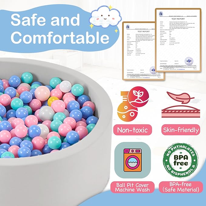 35.4" x 11.8" Foam Ball Pit for Toddlers, Baby Round Balls Pool for Babies 1-3, Kids Play Ball Pits for Boys and Girls, Balls Not Included, Grey