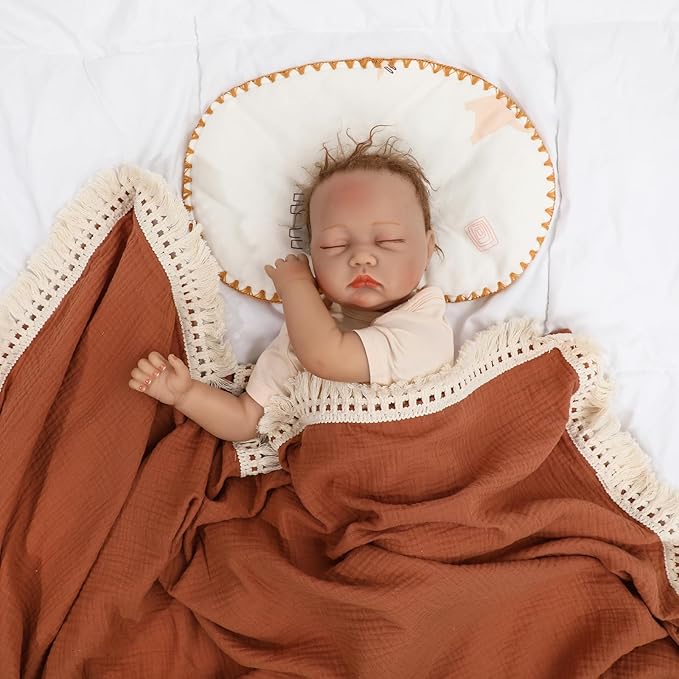 Baby Lovey - Cotton Muslin Security Blanket with Tassel for Newborns Elephant Lovey for Babies Soft Nursing Cover Breathable Nursery Decor, 47"x47" (Brown)