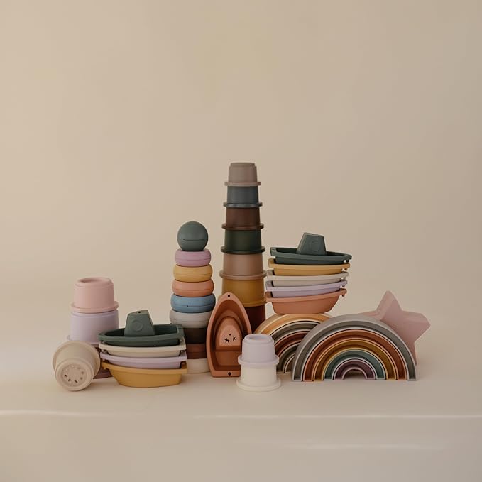 mushie Rainbow Stacker Toy 5pcs | Made in Denmark (Tropical) 1 Year+