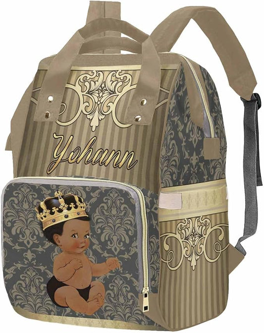 M YESCUSTOM Personalized Baby Diaper Bag - Vintage Custom Golden Crown Prince Backpack With Name, Waterproof, Large Capacity for Nursing and Nappy - Mommy Bag Gift for Mom