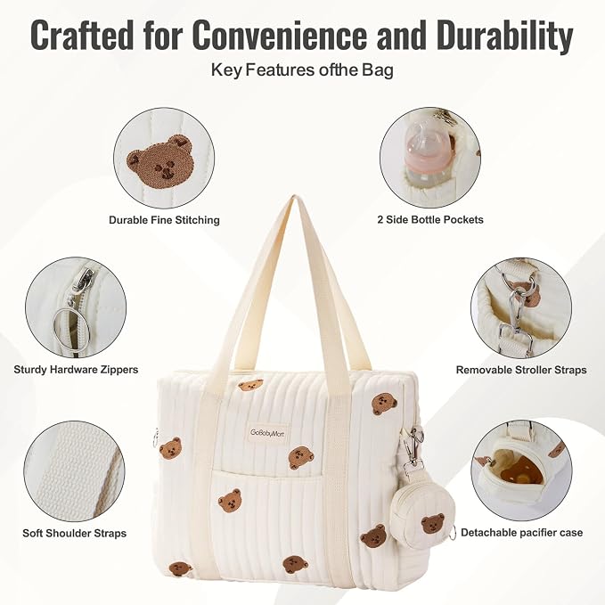 GOBABYMART 3pc Diaper Bag Tote Set, Hospital Bag for Labor & Delivery, Maternity Travel Bag with Changing Pad & Pacifier Case