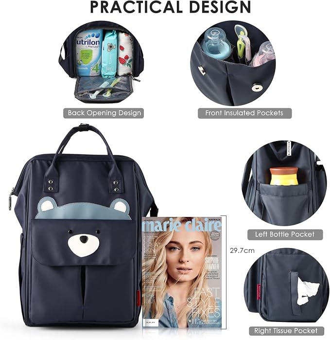 SONARIN Stylish Large Capacity Diaper Bag Backpack,Travel Nappy Changing Bag Mommy Bag with Changing Mat & Stroller Straps(Dark Blue)