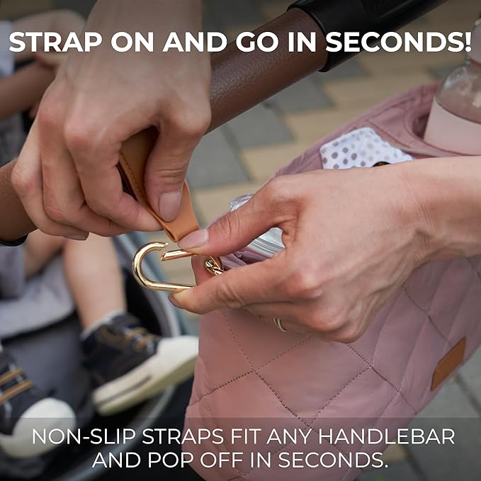 Beautiful Stroller Caddy Organizer With 2 Cup Holders ??Luxury Stroller Bag, Universal Fit, Leather Straps & Zipper Pocket ??Spacious Accessories Perfectly Fits Doona, Nuna & Uppababy Strollers