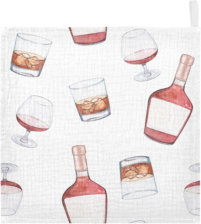 vvfelixl Baby Muslin Washcloths Whiskey Bottles Glasses Baby Burp Cloths Cotton Baby Face Towel for Newborn Infants Boys Girls Soft and Absorbent 11.8 X 11.8 in, 3 Pack
