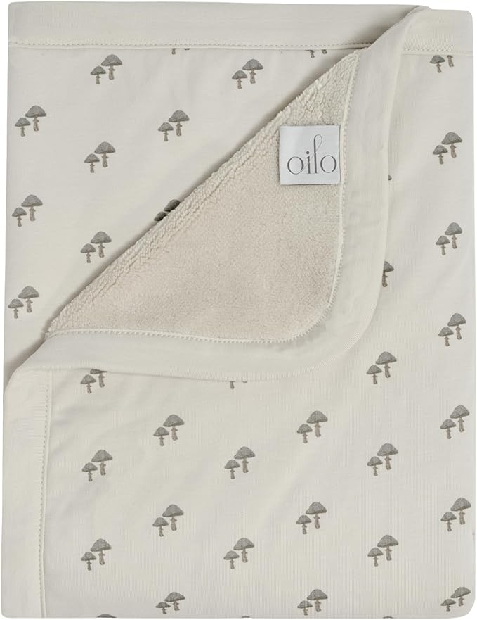 Oilo Mushroom Baby Blanket, Mushroom Print Baby Blanket with Ultra, Soft Plush Backing & Organic Cotton Jersey Print, Double, Layered 30x40 Blanket for Newborns & Toddlers