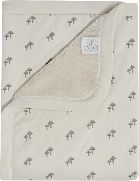 Oilo Mushroom Baby Blanket, Mushroom Print Baby Blanket with Ultra, Soft Plush Backing & Organic Cotton Jersey Print, Double, Layered 30x40 Blanket for Newborns & Toddlers