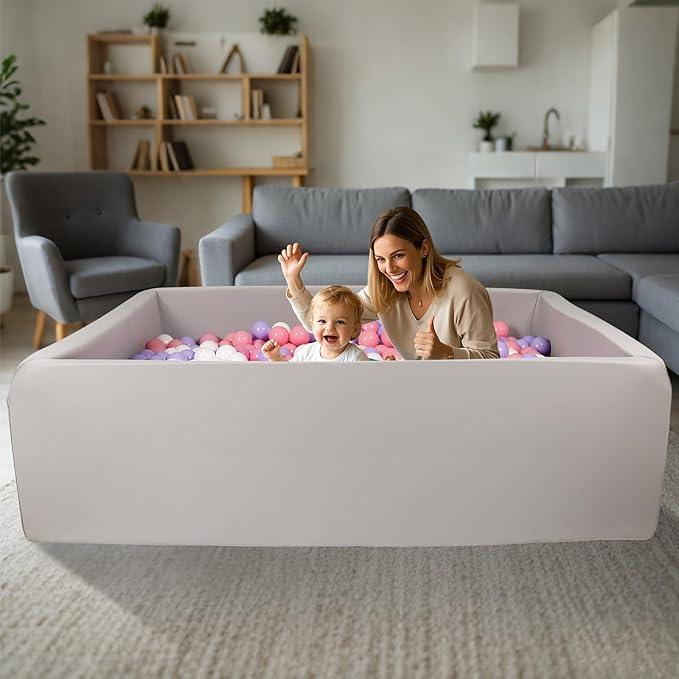 Large Size Soft Foam Ball Pit 47 x 35 x 14 Inch Rectangular, 2.7 Inch Wall Thickness Small Indoor and Outdoor Playground, Ideal Gift for Children (Balls Not Included), Gray